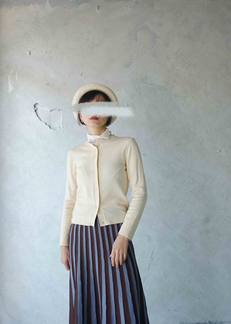 尋寶古著-米黃色收腰親膚薄針織外套 - 女毛衣/針織衫 - 聚酯纖維 黃色