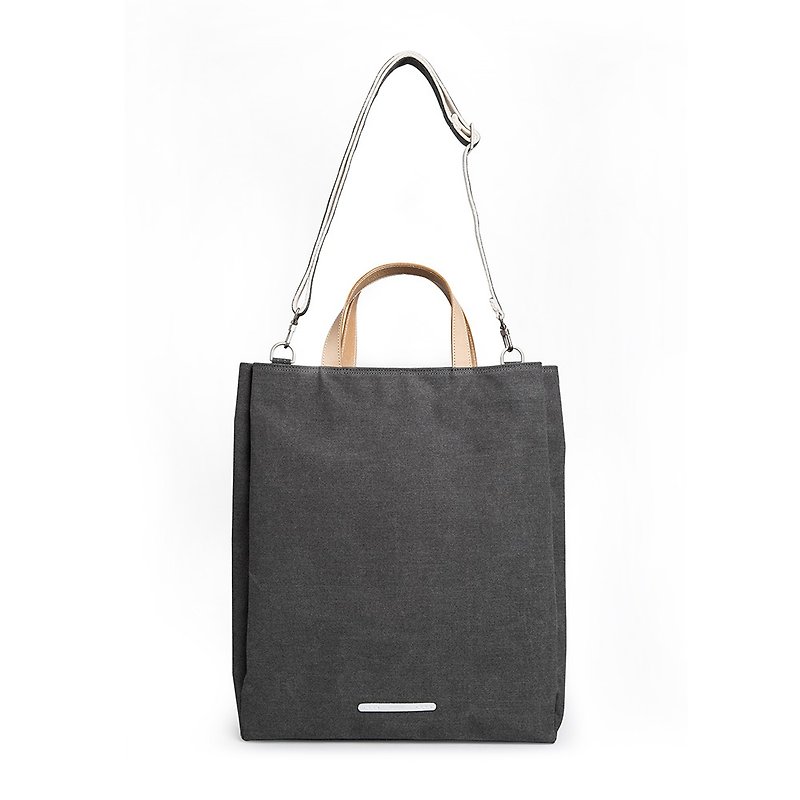 RAWROW | Simple Series - Detachable Belt Dual-use Tote Bag (Hand / Shoulder) - Carbon Black -RTO204BK - Messenger Bags & Sling Bags - Polyester Gray