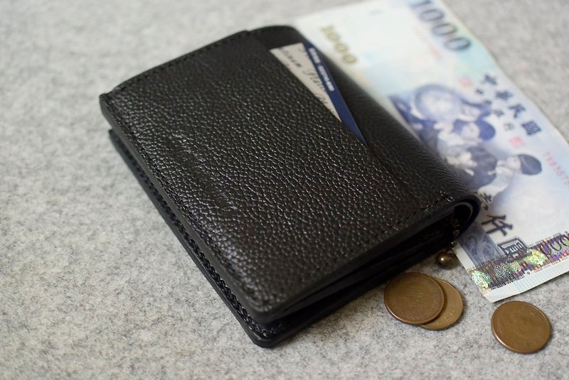 YOURS straight short clip 6 card + zip coin pocket + inner pocket personality black leather - Wallets - Genuine Leather 