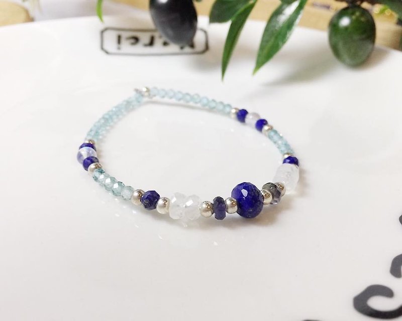 MH Sterling silver natural stone custom series _ Neptune plan - Bracelets - Gemstone Blue