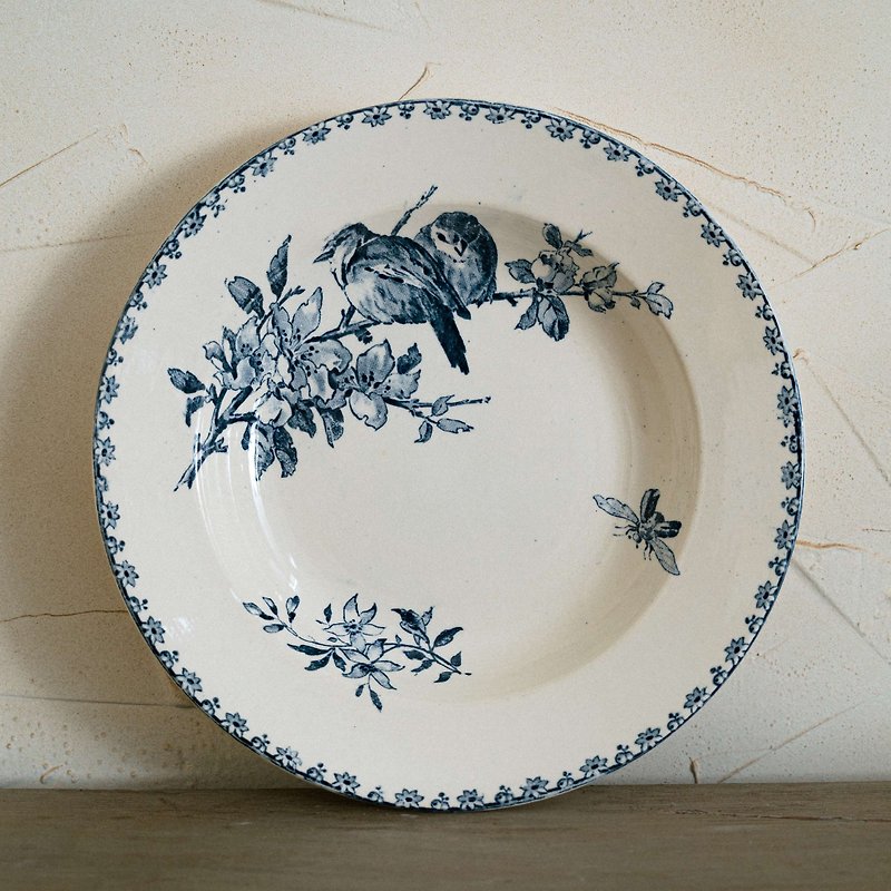 粉彩藍湯皿 直徑22.5cm - 盤子/餐盤 - 陶 