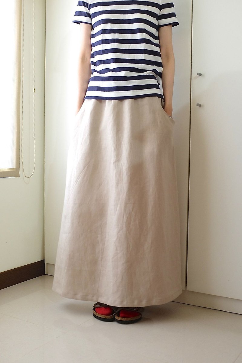 Daily hand-made clothes summer cool wind beige white dress linen - Skirts - Cotton & Hemp White