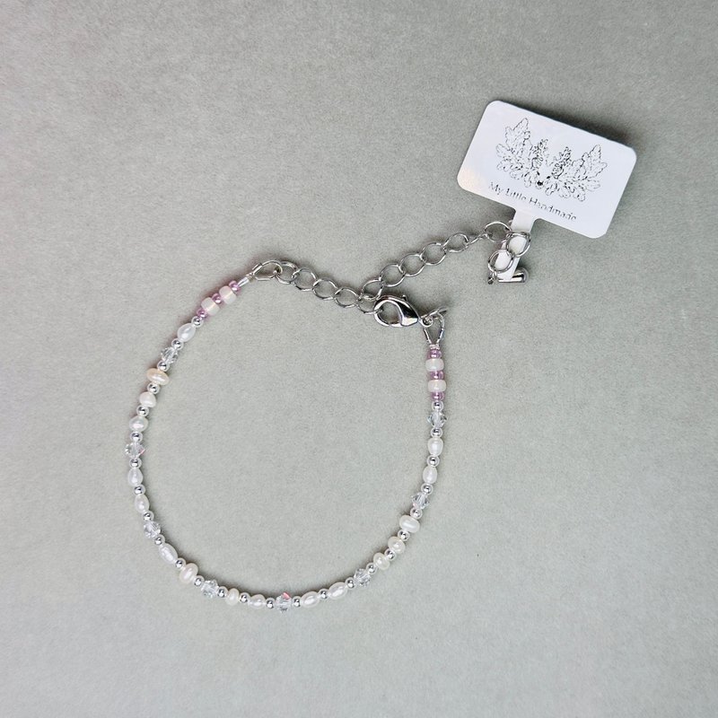 Natural freshwater pearl + Swarovski crystal bracelet JW78H-002 - สร้อยข้อมือ - ไข่มุก หลากหลายสี