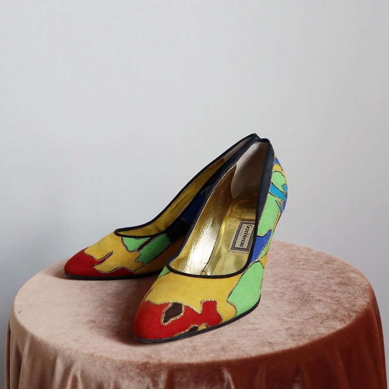 Pumpkin Vintage. Italian Gianni Versace Vanesi color suede shoes - รองเท้าส้นสูง - หนังแท้ 