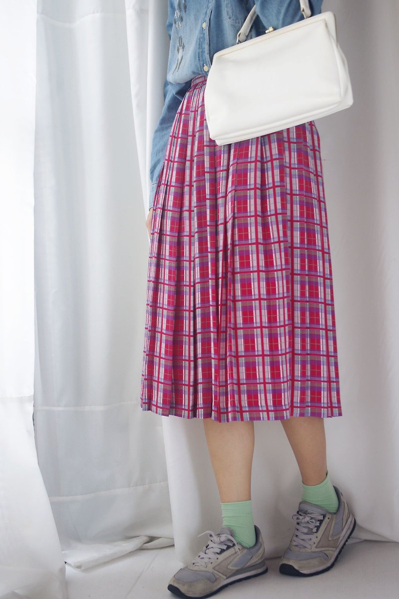 4.5studio- treasure vintage - colorful pink color thin pleated skirt eighth - Skirts - Polyester Red