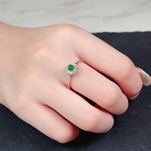 瓔珞珠寶盒 E.L.Jewelry Box 冰種正陽綠翡翠蛋面戒指 925純銀 | 天然緬甸玉A貨翡翠 | 送禮