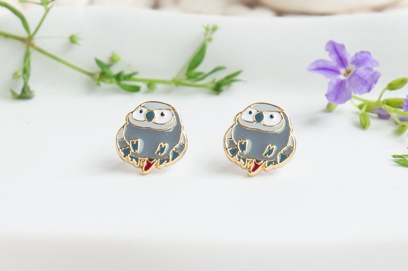 African Grey Parrot Bird Clip-on Earrings Medical Steel Birthday Gift - ต่างหู - วัตถุเคลือบ สีเทา