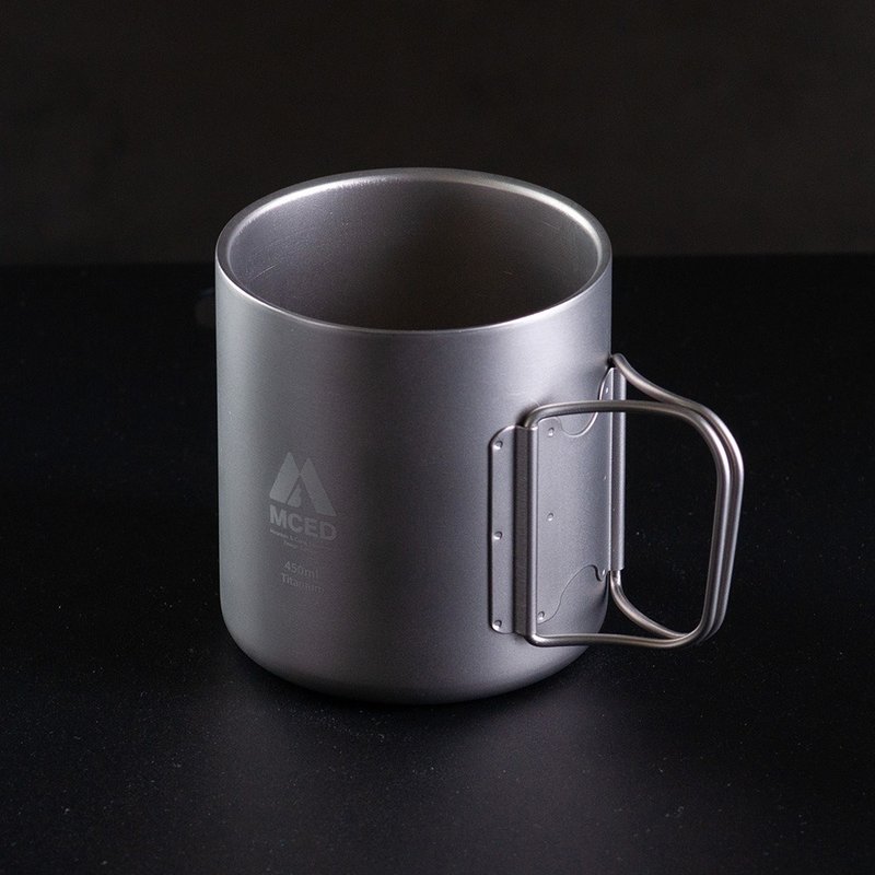 Titanium cup-double-layer titanium-450ML-with storage bag-extremely lightweight tableware - แก้ว - โลหะ สีเงิน