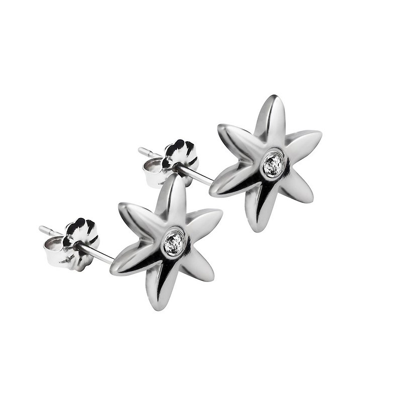 Pure Titanium Earrings- Flower (white)x2 - ต่างหู - โลหะ ขาว