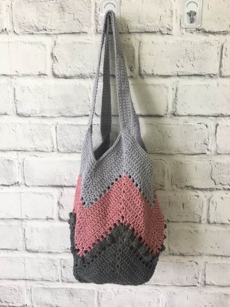 Handmade pure cotton hand woven bag//shopping bag/lunch bag ~ low-key color matching - Handbags & Totes - Cotton & Hemp 