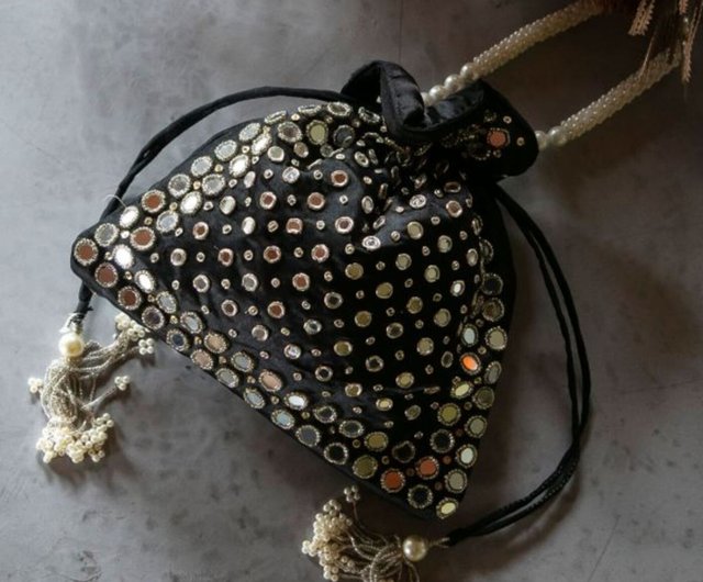 Gorgeous beaded online drawstring handbag