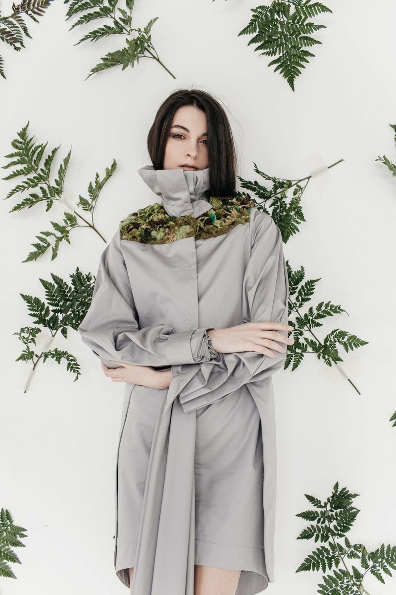 Moss embroidered Bryophyta jacket - 女大衣/外套 - 棉．麻 灰色