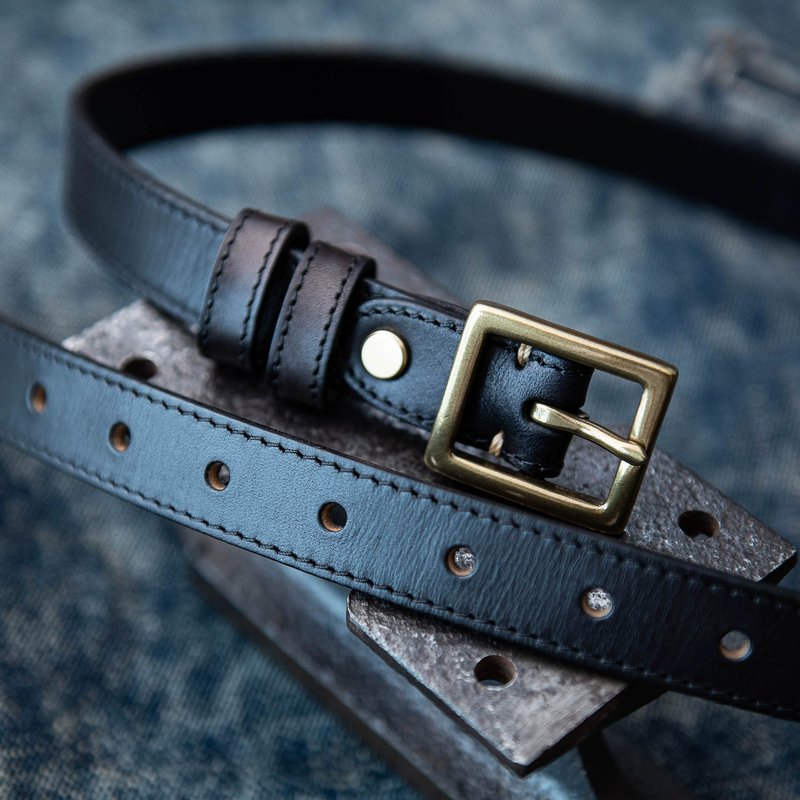 Width 2.3CM Belt Genuine Leather Women Belt Copper Pin Belt For Jeans - Belts - Genuine Leather Black