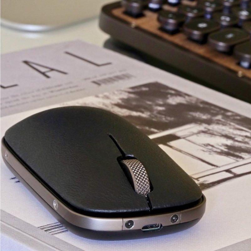 AZIO RCM GUNMETAL Wireless Bluetooth Retro Leather Mouse - อุปกรณ์เสริมคอมพิวเตอร์ - โลหะ สีดำ