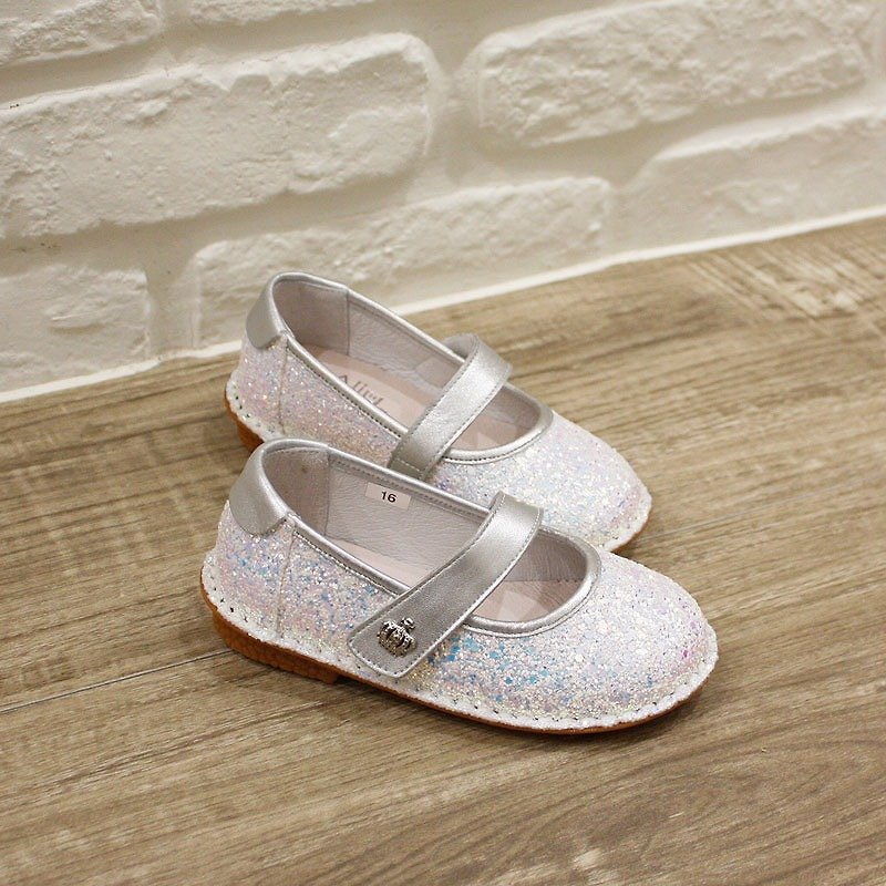 (Zero code special) shiny star doll shoes - bright white on the 13th - รองเท้าเด็ก - หนังแท้ สีเงิน