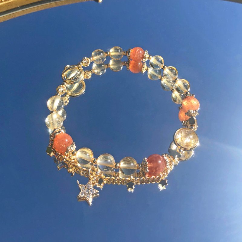 Golden Hair Crystal | Golden Sun | Citrine 14K Gold Star Bracelet | Recruiting positive and partial wealth - สร้อยข้อมือ - คริสตัล สีทอง