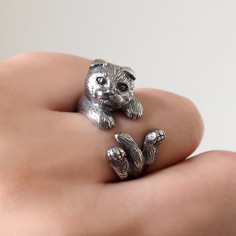 スコティッシュフォールド猫リング - 戒指 - 其他金屬 銀色