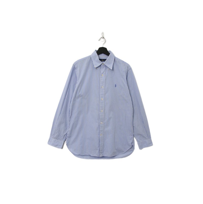 Back to Green-品牌襯衫 Polo寶寶藍直線條 LP-18//vintage shirt - 男襯衫/休閒襯衫 - 棉．麻 