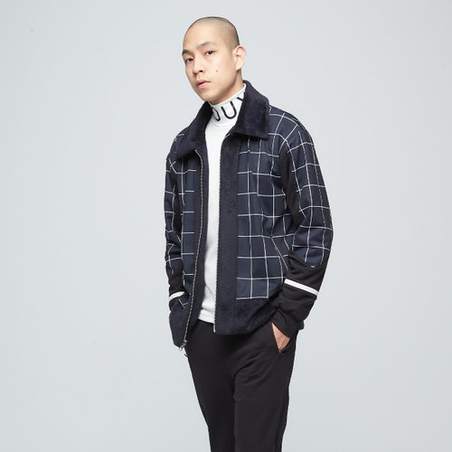 VOUX 抗菌絨毛格紋雙面外套(男)-無煙煤黑