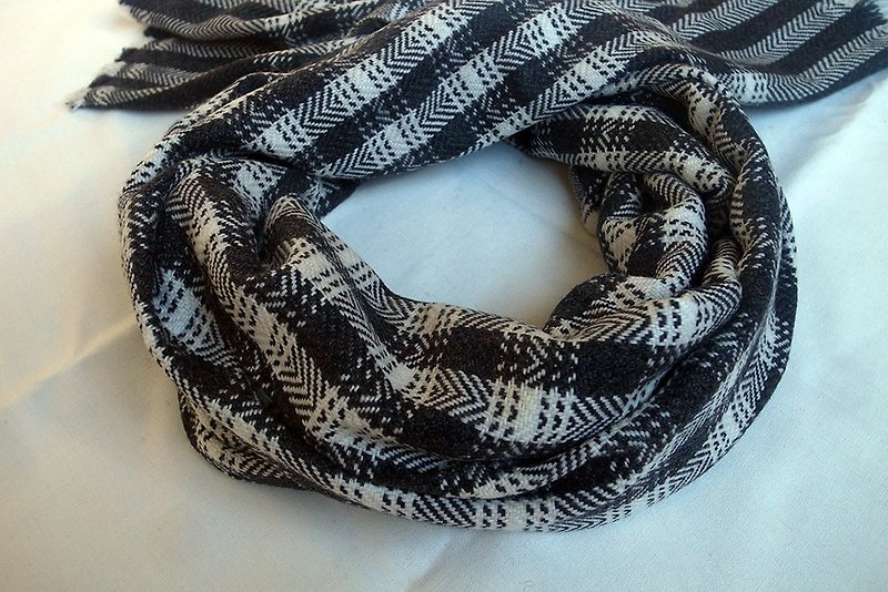 喀什米爾羊毛圍巾 披肩 厚款 格紋 - 圍巾/披肩 - 羊毛 灰色