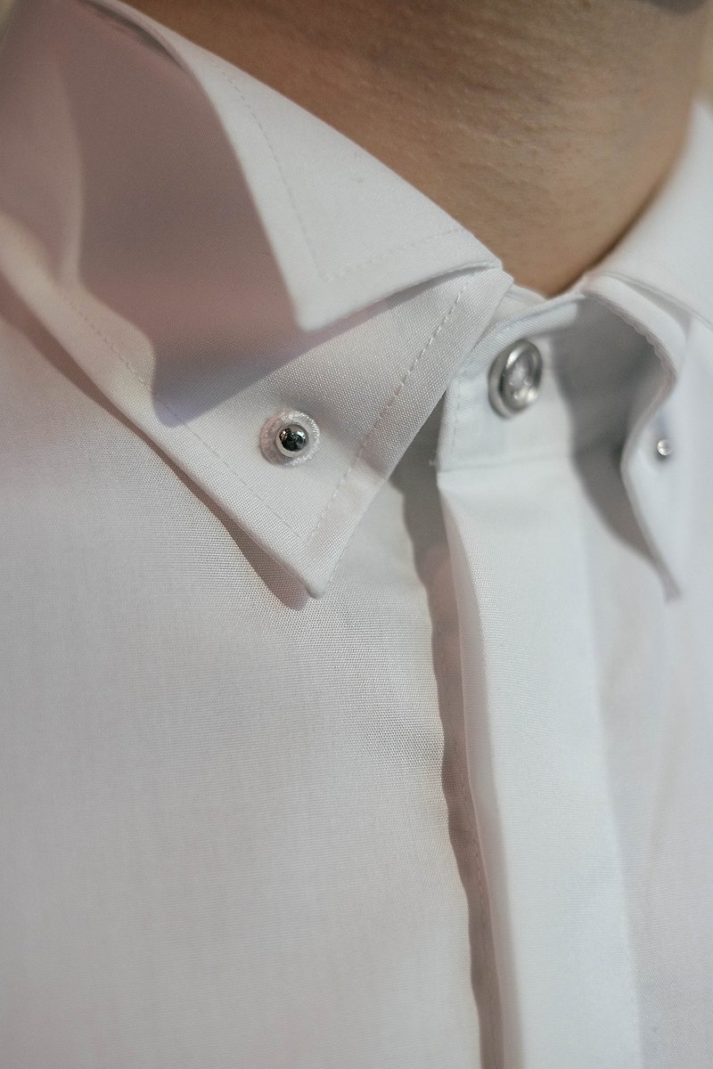 HIATUS 雙層領 襯衫 紳士單品 - 男襯衫/休閒襯衫 - 棉．麻 白色