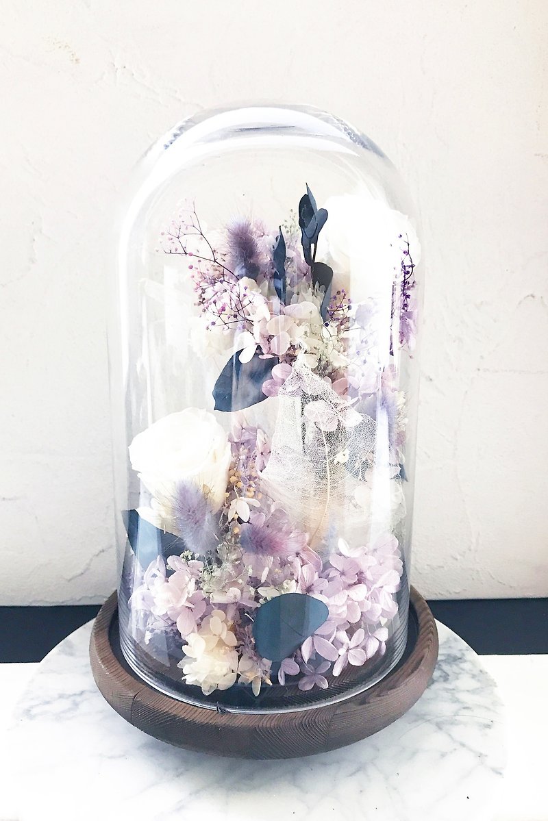 Qixi Valentine's Day Wedding Gift Customized Lettering Yongsheng Flower Log Base Glass Cover Exclusive Flower - Dried Flowers & Bouquets - Plants & Flowers Purple
