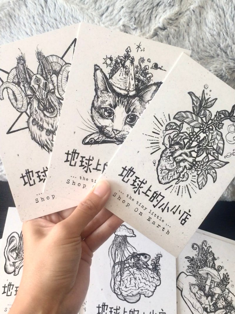 : small shop on earth ttlsoe : hand drawing printing: postcard: - Cards & Postcards - Paper White