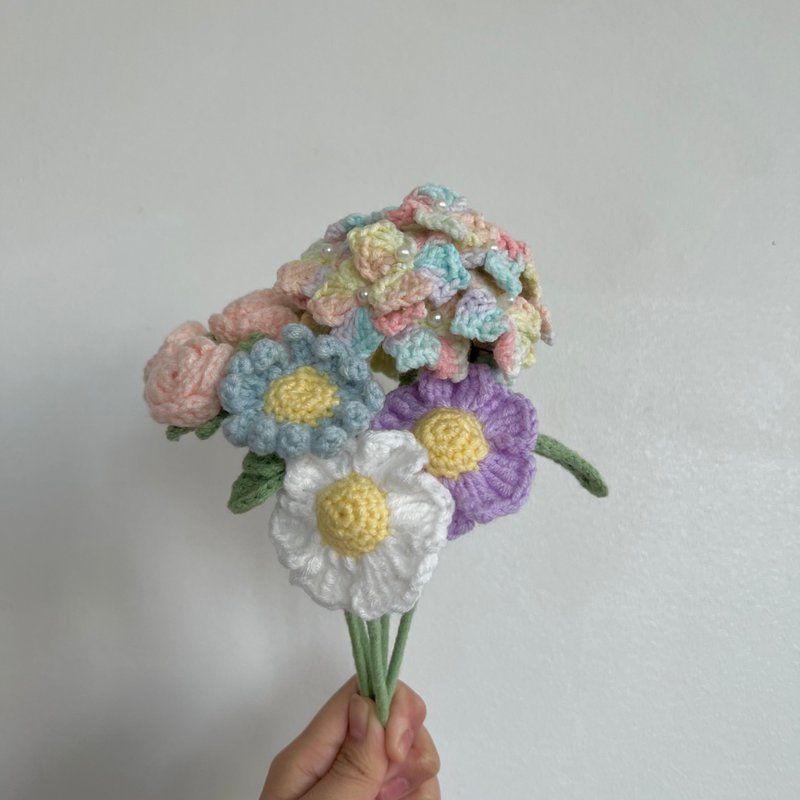 かぎ針編みの花の枝 - ドライフラワー・ブーケ - コットン・麻 多色