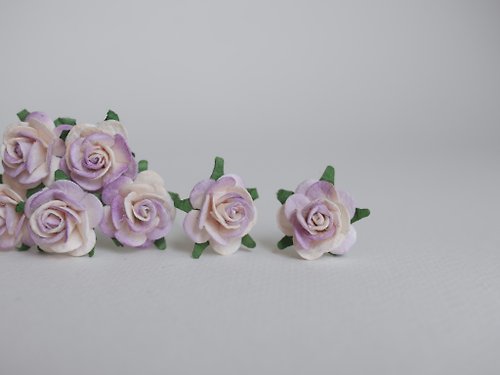 makemefrompaper Paper Flower, 50 pcs., DIY supplies, small rose size 2 cm.,purple brush color.