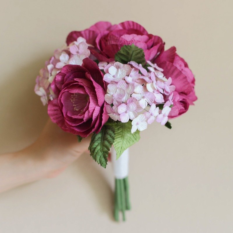 BM106 : Bridesmaid Mini Bouquet, Burgundy - Items for Display - Paper Red