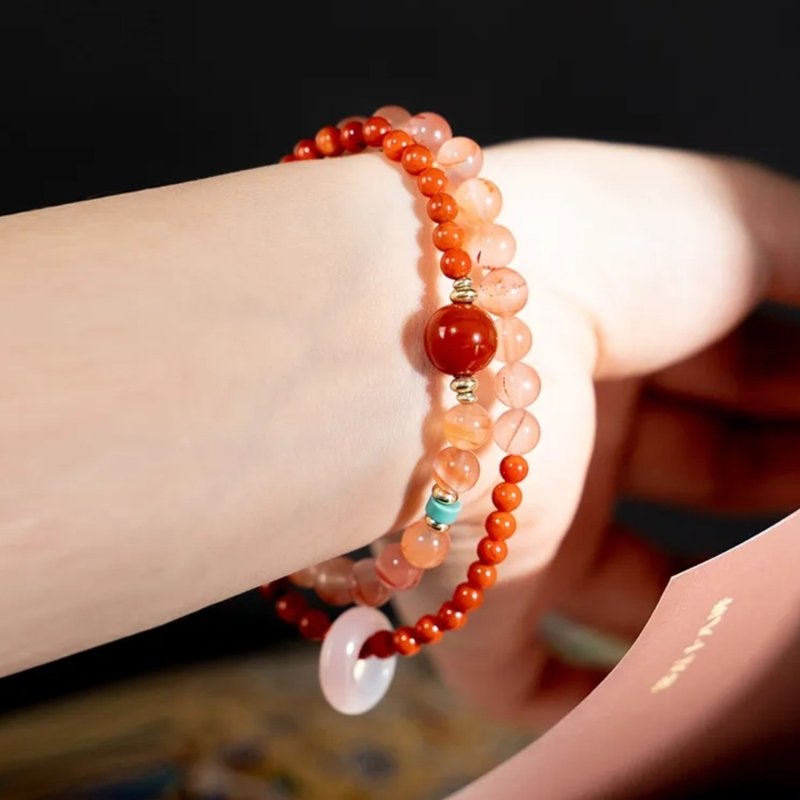 冰飄南紅跑環多圈瑪瑙手鏈 - 手鍊/手環 - 玉石 