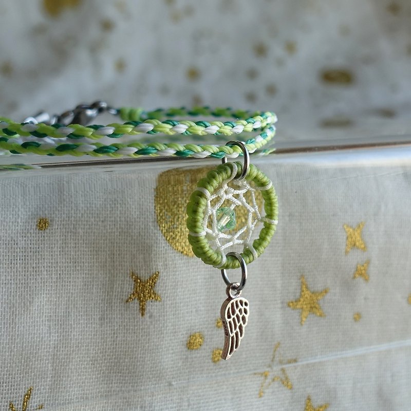 Mini dream catcher bracelet │ green apple │ waterproof material - สร้อยข้อมือ - วัสดุกันนำ้ สีเขียว