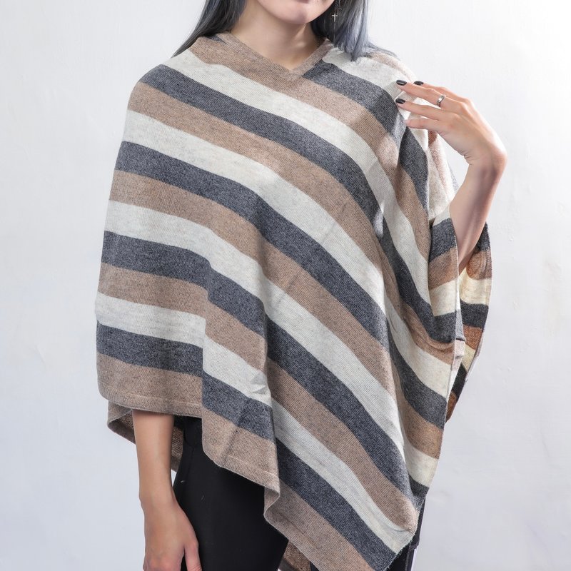 Kashmir wool knitted cloak primary color undyed brown-gray stripes natural simplicity warm and comfortable - Knit Scarves & Wraps - Wool Gray