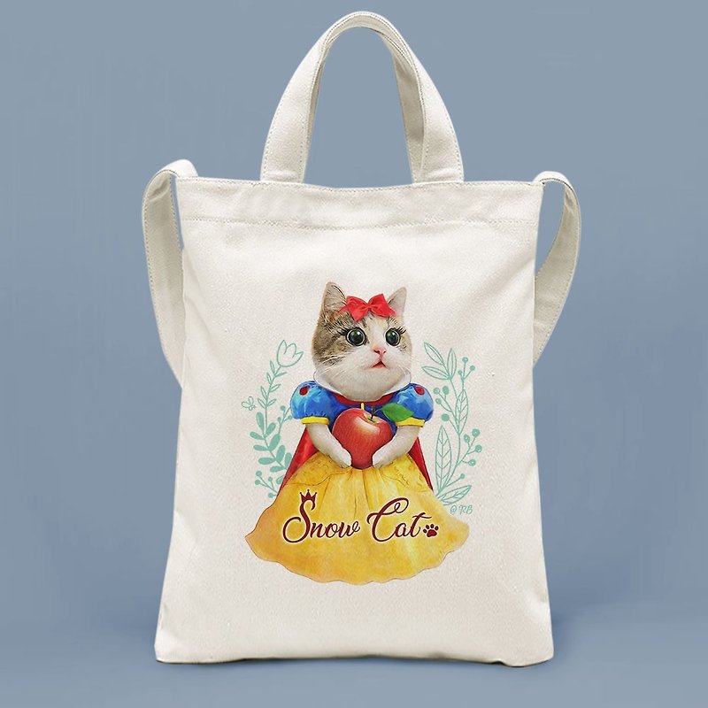 Cat princess shoulder portable two-use canvas bag - Messenger Bags & Sling Bags - Cotton & Hemp White