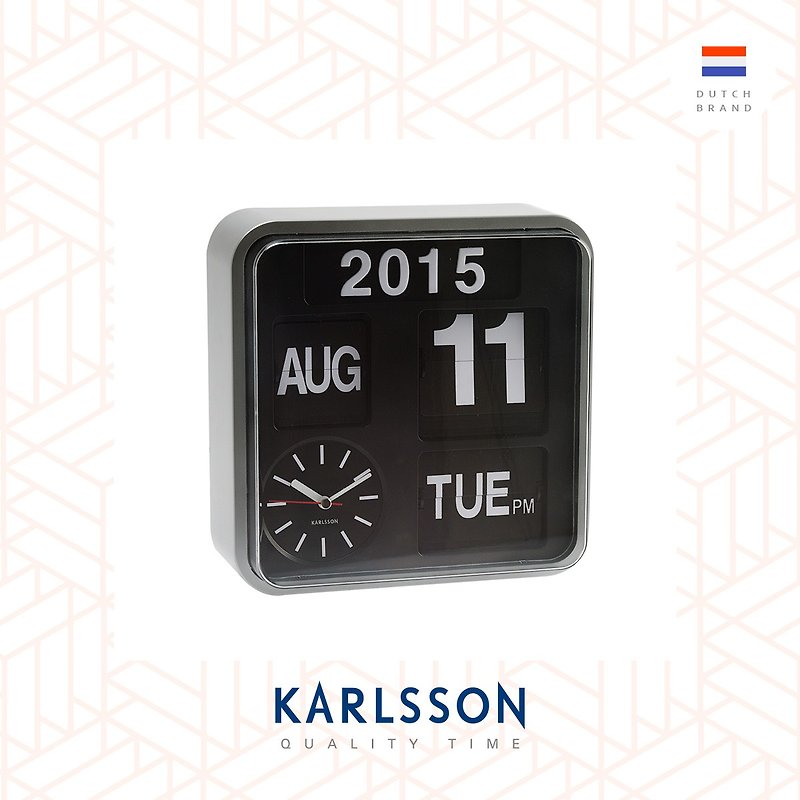 荷蘭Karlsson 24.5cm(小) 銀黑色自動翻頁鐘-可掛牆 或 放枱使用. - 時鐘/鬧鐘 - 塑膠 灰色