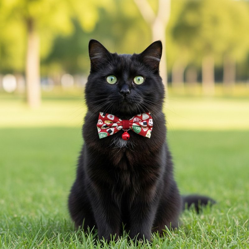 おにぎりデザイン 2色 リボン付きペット用デコレーション首輪 猫・小型犬・ミニ犬用 - 首輪・リード - コットン・麻 レッド