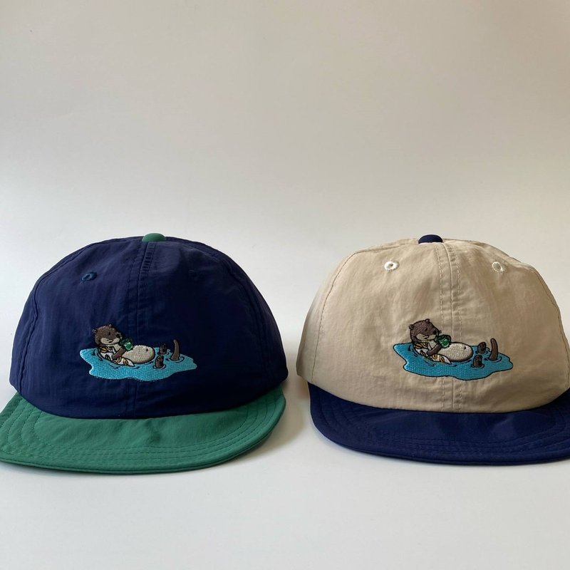 Underline Otter Floating Nylon Kiddie Cap / for kid 4-7Y - 帽子 - 尼龍 卡其色