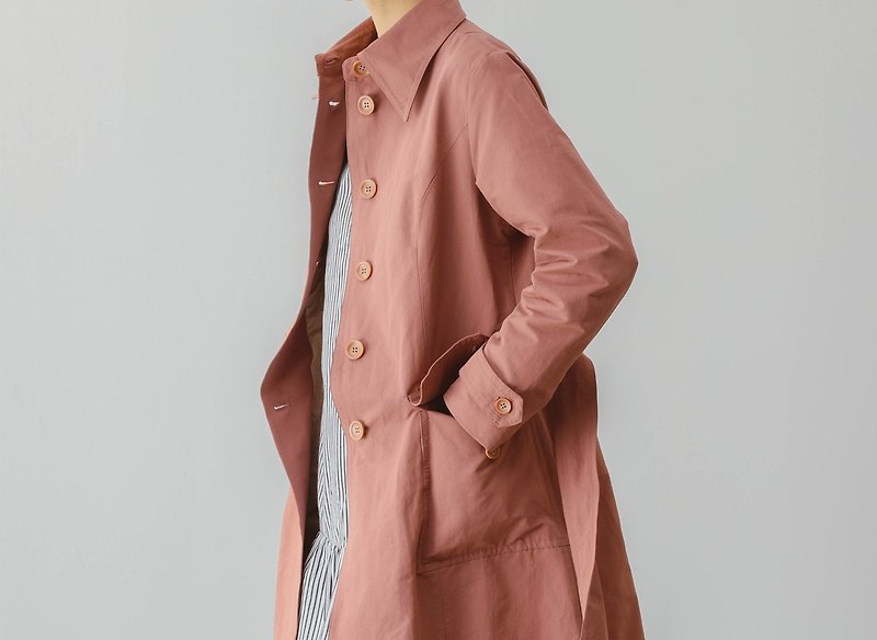 法式復古 文藝圖書館 少女氣質橡皮粉A字型風衣外套 - 西裝外套 - 棉．麻 紅色
