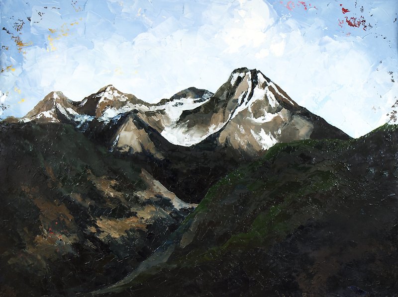 Mountains Painting Landscape Original Art Large Oil Painting Rocky Hand Painted - ตกแต่งผนัง - วัสดุอื่นๆ สีกากี