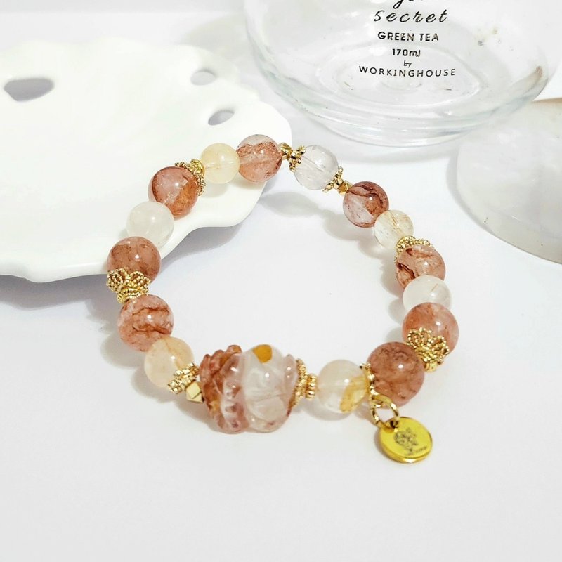 透體膠花貔貅設計款手鍊/招貴人/招財之水晶 - 手鍊/手環 - 水晶 紅色