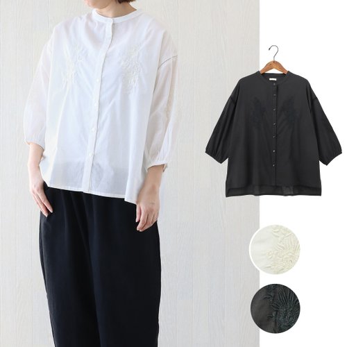 Moonstar House 星月屋 【預訂】印度製 黑白刺繡襯衫