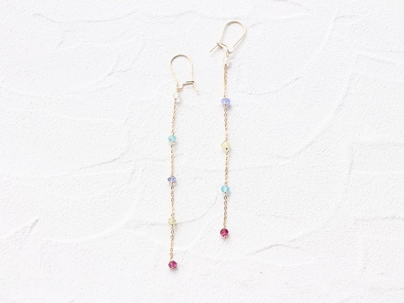 14kgf- multicolored garden pierced earrings (can change to clip-on) - Earrings & Clip-ons - Gemstone Pink