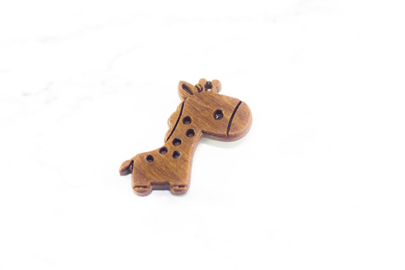 Giraffe Badge/ Solid Wood Carving Pin/ Wooden brooch/ Giraffe lover gift - Brooches - Wood Orange
