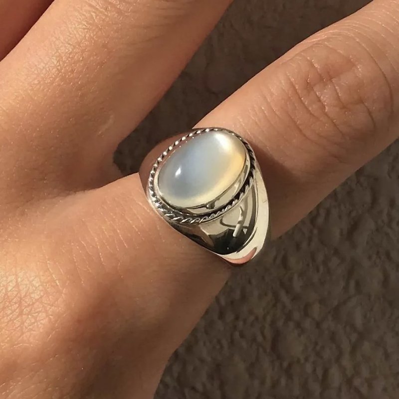 個性粗獷白瑪瑙石戒指 Silver Agate Ring - 戒指 - 純銀 銀色