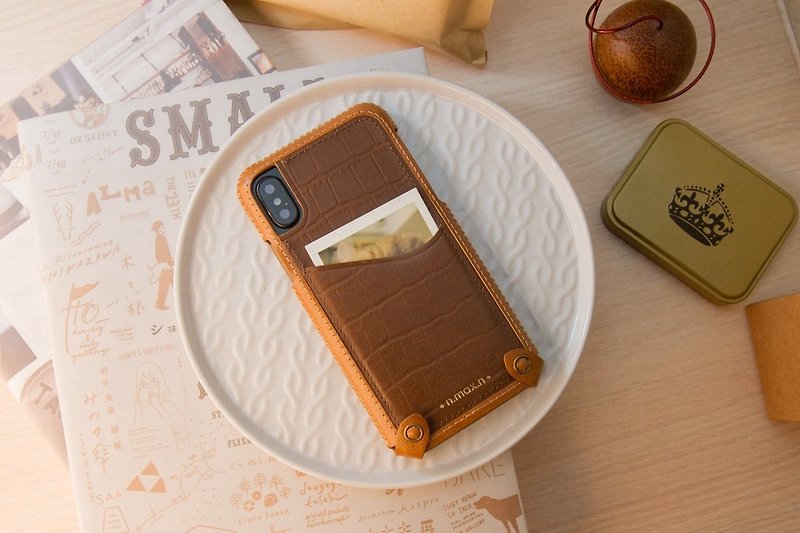 The only remaining iPhone X / Xs classic series minimalist mix and match leather mobile phone case - Brown - Phone Cases - Genuine Leather Brown