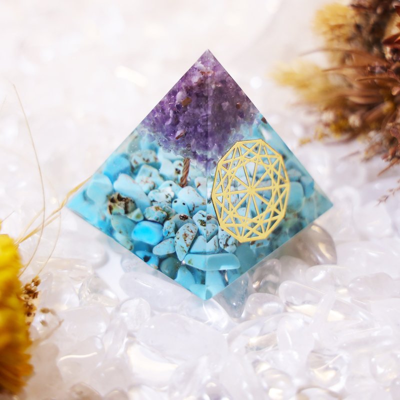 金字塔奧根塔Orgonite生命之樹/脈輪/助眠冥想能量銅紫水晶綠松石 - 其他 - 樹脂 