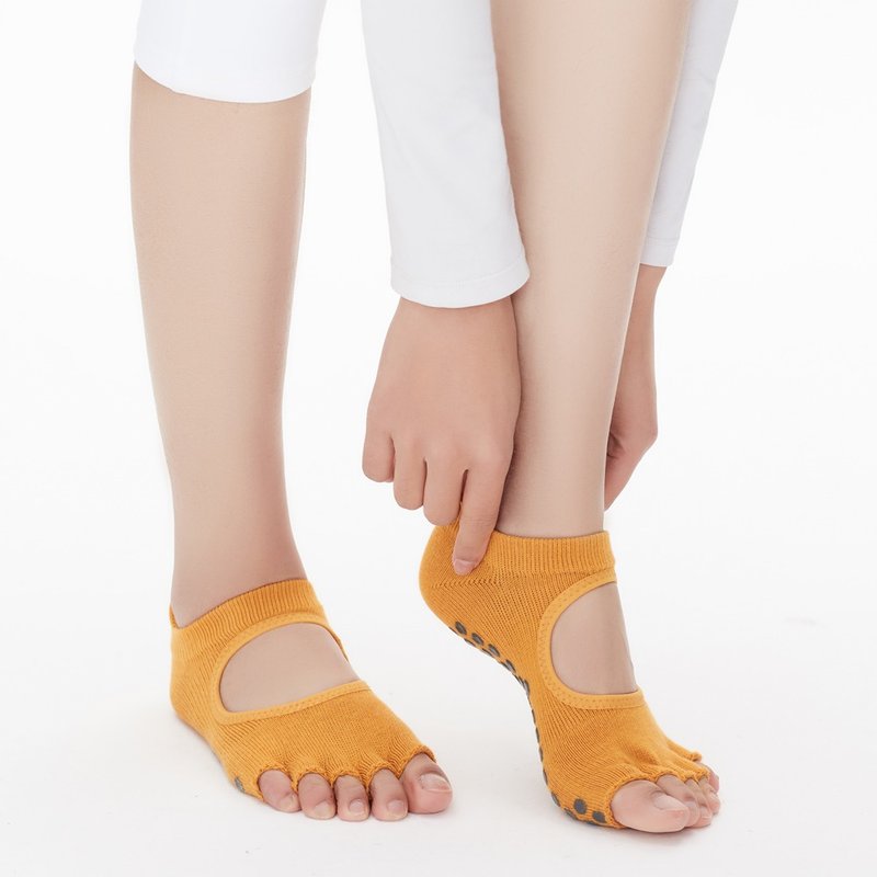 【Clesign】Toe Grip Socks Yoga Open Toe Socks- Radiant - Women's Yoga Apparel - Cotton & Hemp Orange