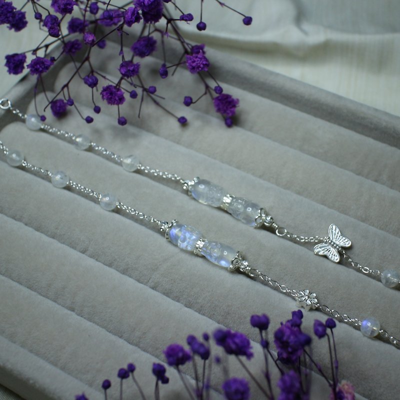 Natural Crystal Blue Moonlight Pixiu S925 Silver Couple Bracelet Gift for Parent-child Girlfriend - Bracelets - Crystal 