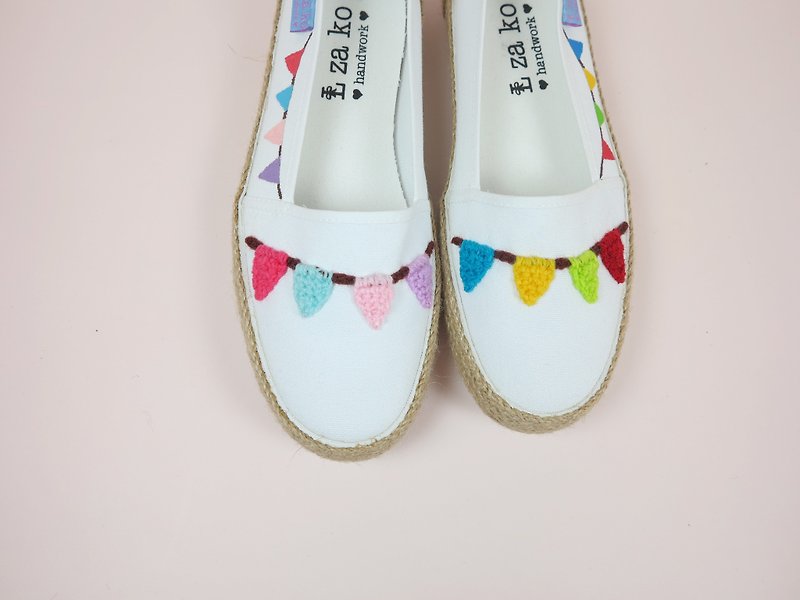 White cotton canvas hand-made shoes small flag paragraph weaving - Women's Casual Shoes - Cotton & Hemp Multicolor