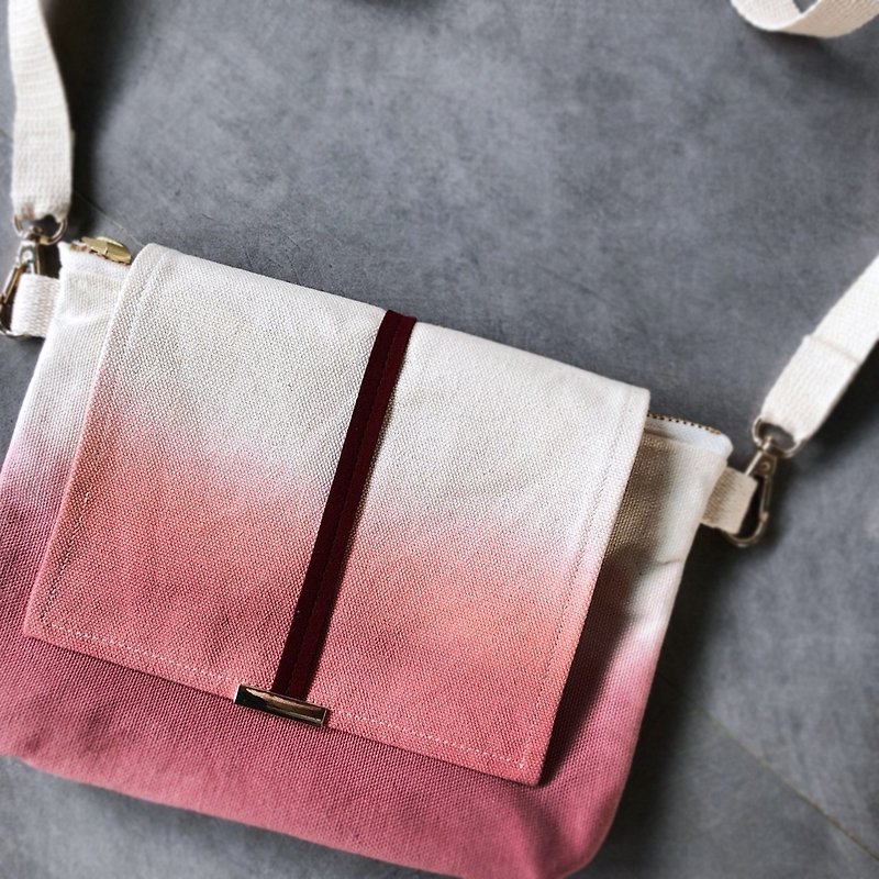 側背 斜背小包 － 莓果紅 手工染色帆布包 - 側背包/斜孭袋 - 棉．麻 粉紅色